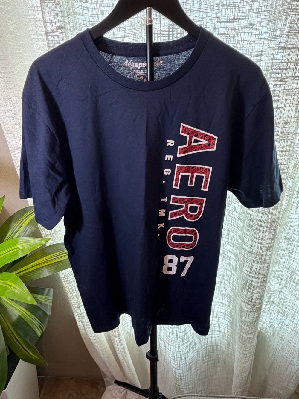Aeropostale Navy Blue Logo Tee with White Print